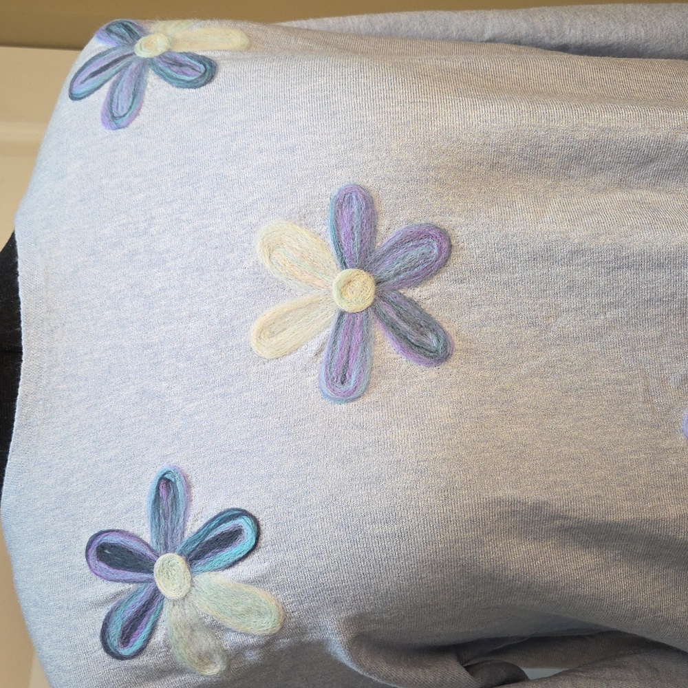Nwt 1x Elegant Women's Sweater with Floral Accents Light Blue 34 Sleeve - Picture 10 of 14